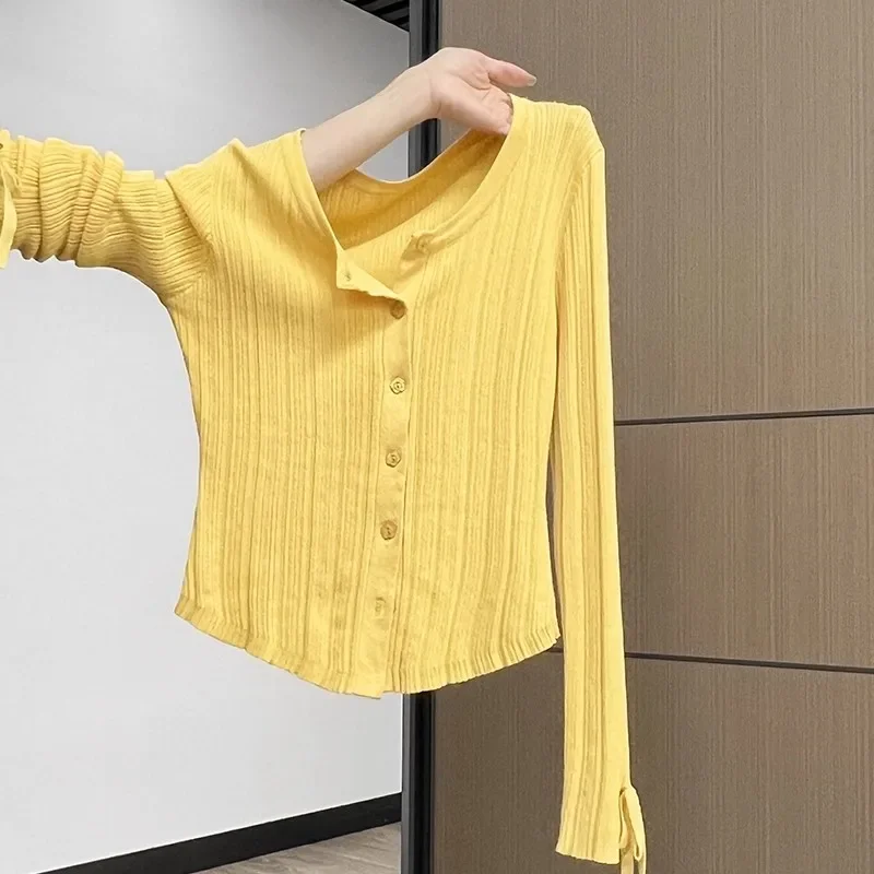 

Women O-neck Cardigan Korean Lazy Style Knitted Stripe Sweater Autumn Winter Casual Versatile Long Sleeve Knitwear Tops