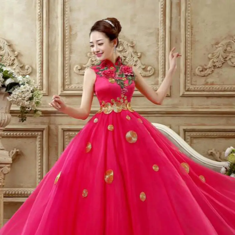 Vestidos De Quinceañera De estilo chino, Vestido De baile De tul Floral bordado delicado, elegante, cuello alto, sin mangas, Vestido De depurador