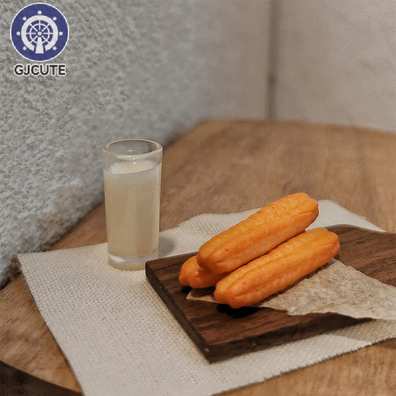 Casa de muñecas en miniatura, Mini leche de soja, palitos de masa frita, modelo de desayuno, comida de imitación, accesorios para casa de muñecas, juguetes para niños