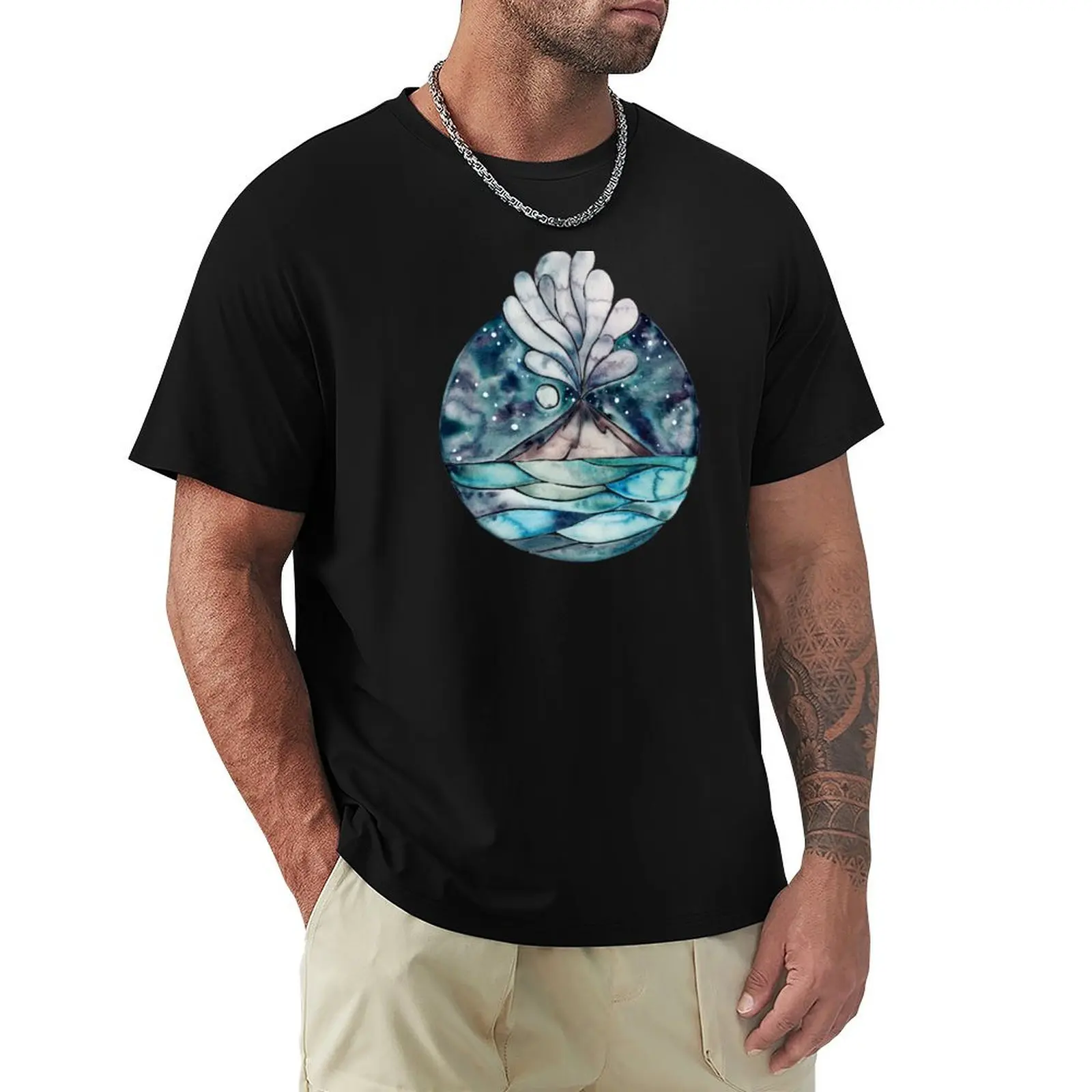 Stromboli Volcano at Midnight – Blue Palette T-Shirt All Match Print Short Sleeve Top