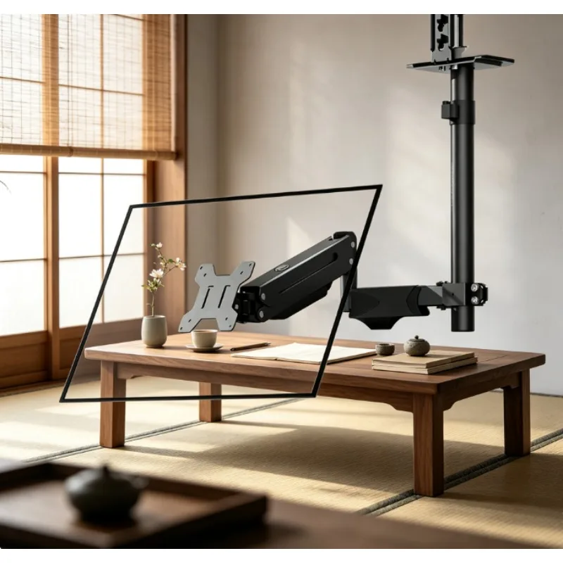 Under Desk Hanging Rack No-Drill Adjustable, Mechanical Arm Swivel Mount for Dormitory Study Desk, Space-Saving Organizer.