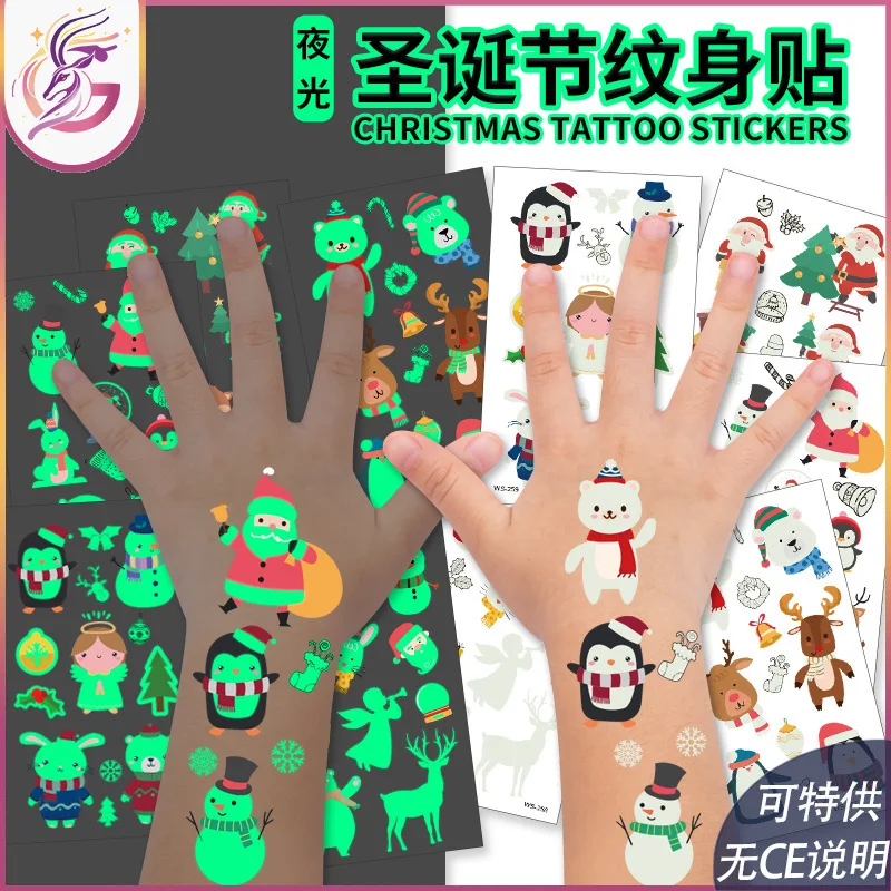 

Christmas Luminous Tattoo Sticker Waterproof Sweat Environmentally Friendly Santa Claus Children's Cartoon Face Toy Luminous Sti