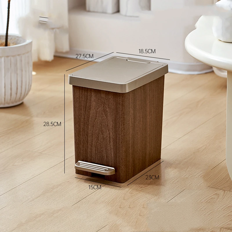 Household High-end Sealed Trash Can with Lid and Double-open Design Kitchen Storage Wooden Grain Trash Can Waste Bins