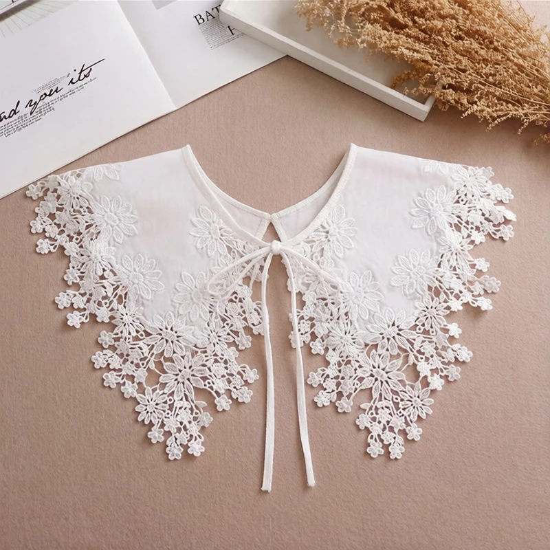 Picture 4: Elegant White Lace False Collar Women Hollow Flower Embroidery Detachable Collar Shawl Cape Neckline Clothes Decor