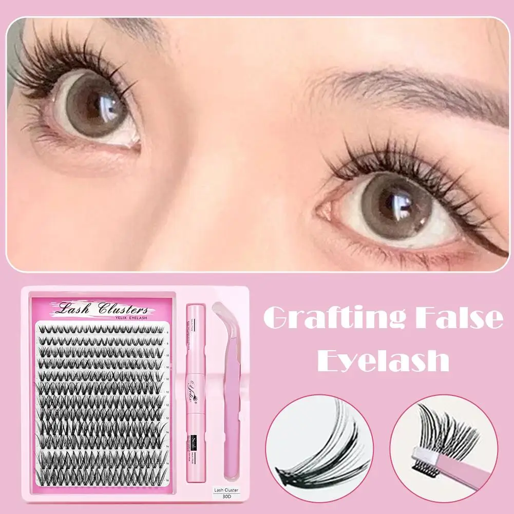 DIY Clusters False Eyelashes Extension Kit Large Capacity Mixed Tray Volume With Glue Tweezers Makeup Tool