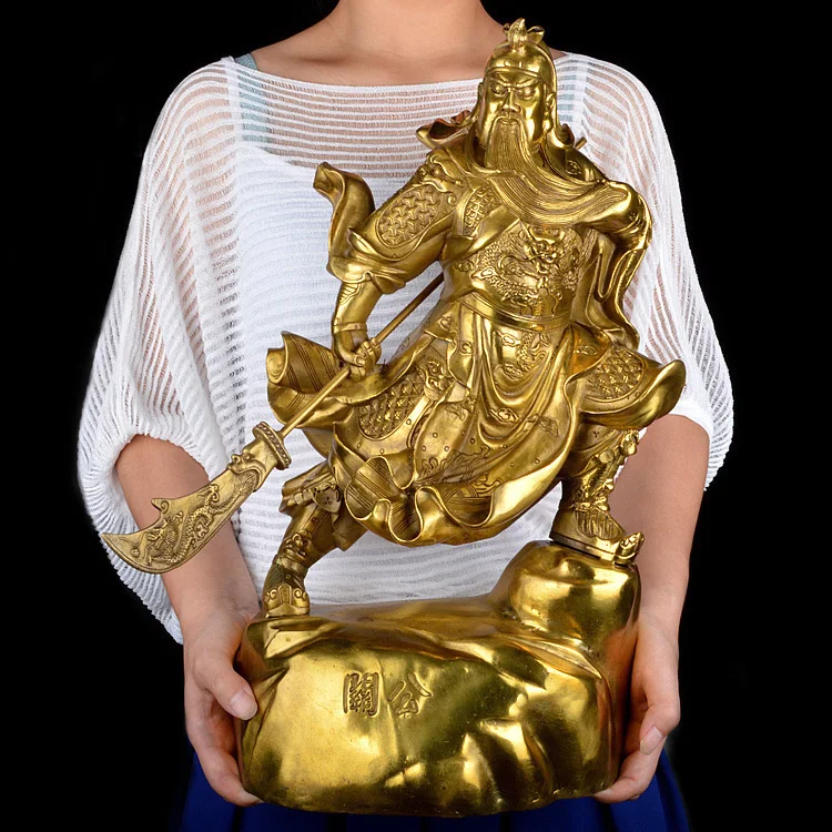 HOME SHOP hall lobby  Talisman Money Drawing god of wealth GOLD Guan gong Guandi brass art sculpture 45CM large