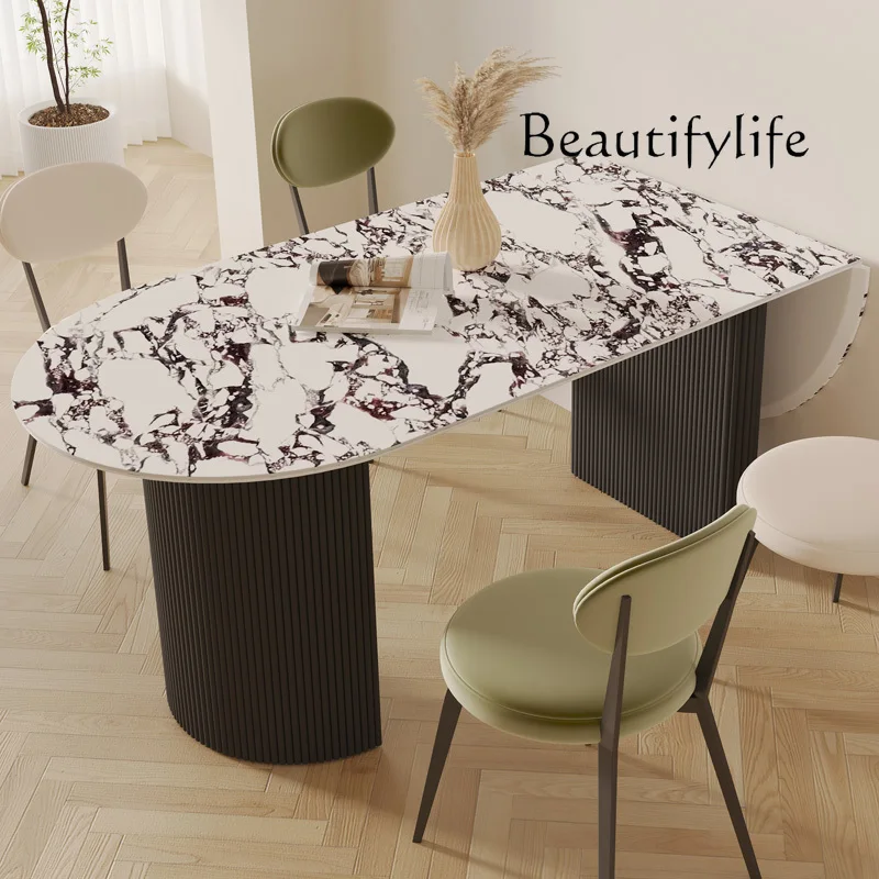 

Slate dining table household simple modern high-end folding oval dining table and chair combination fashion