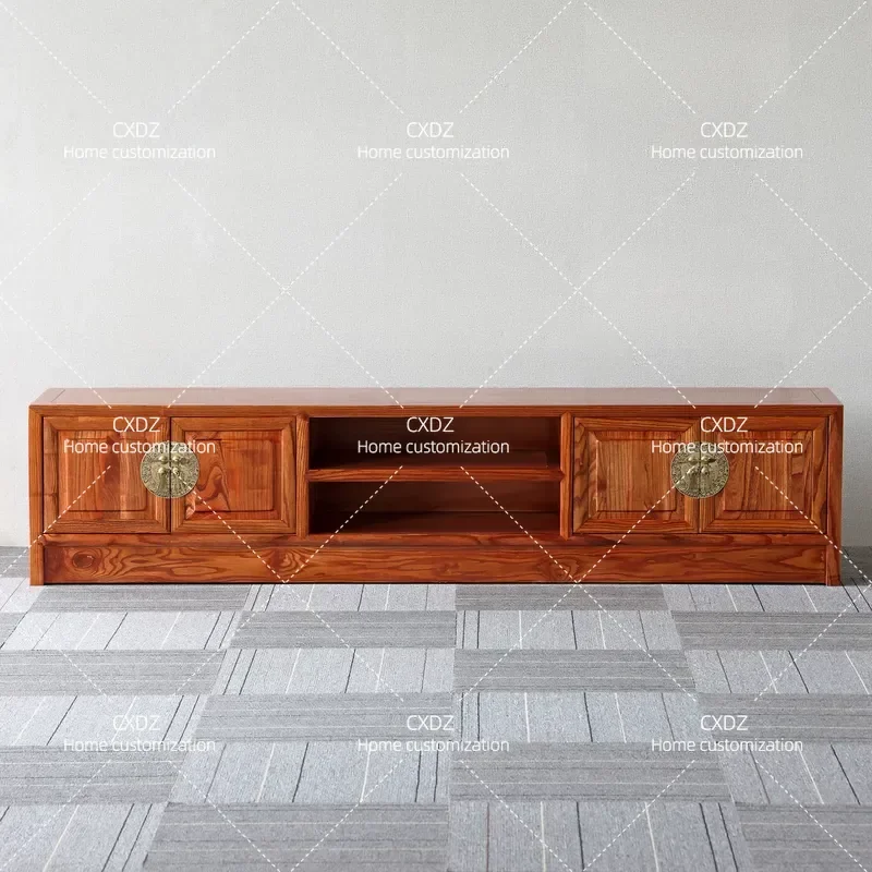 Solid Wood TV Cabinet Antique Elm Video Console Small Apartment Living Room Bedroom Floor Wall Storage Locker Simple Design