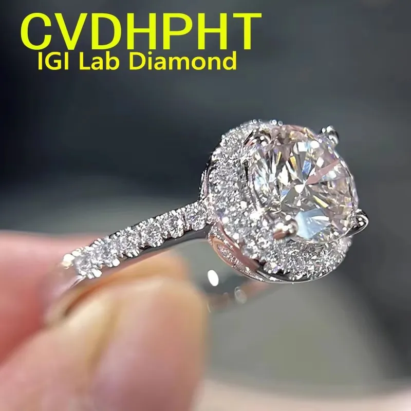 factory  real Solid 18K white gold Lab grown dimaond ring IGI Round cut D VS1 Wedding engagement ring