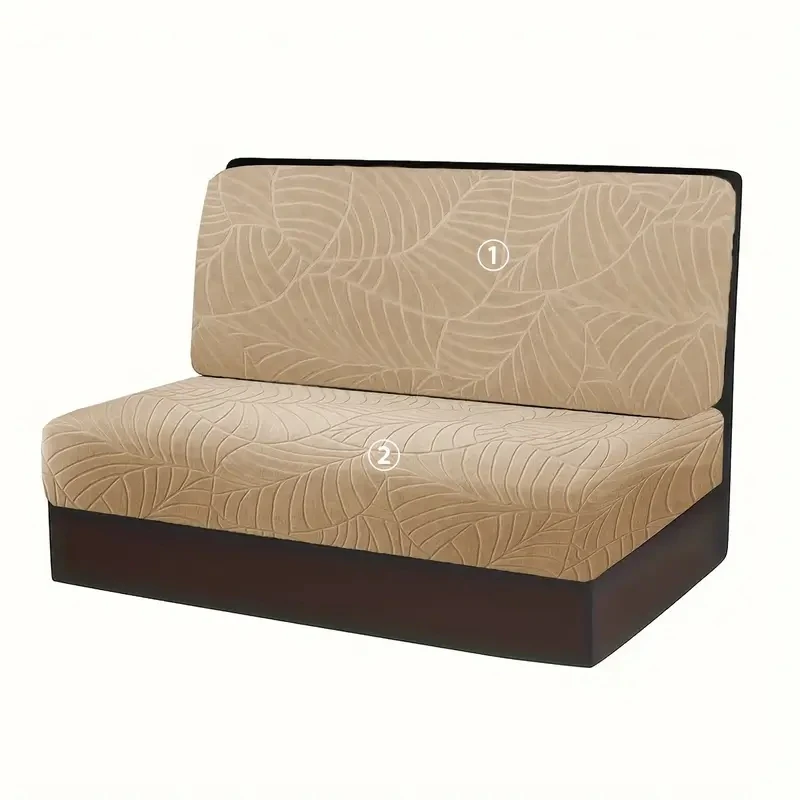 2 stks/set Bladeren Jacquard RV Dinette Kussenhoezen Elastische Armloze Bank Hoes Stretch Rv Camper Auto Bench Seat Cover
