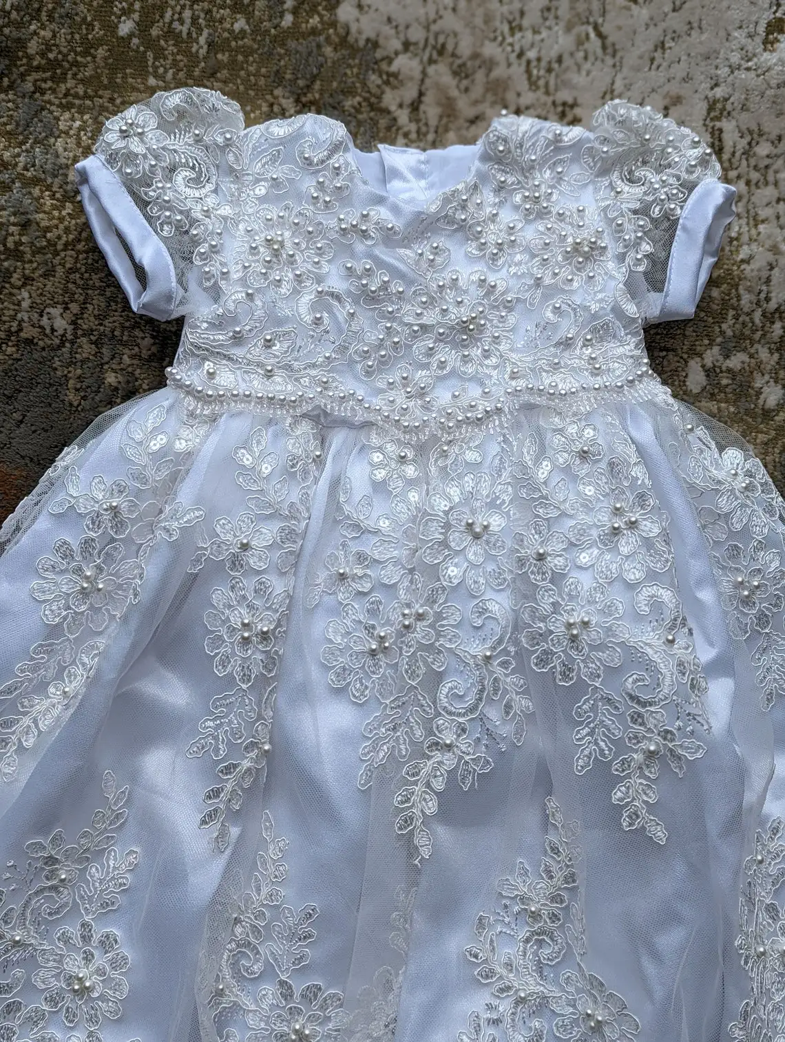 Lace Christening Gown for Baby Short Sleeve First Communion Dress Infant Toddler Girls Baptism Dresses With Bonnet