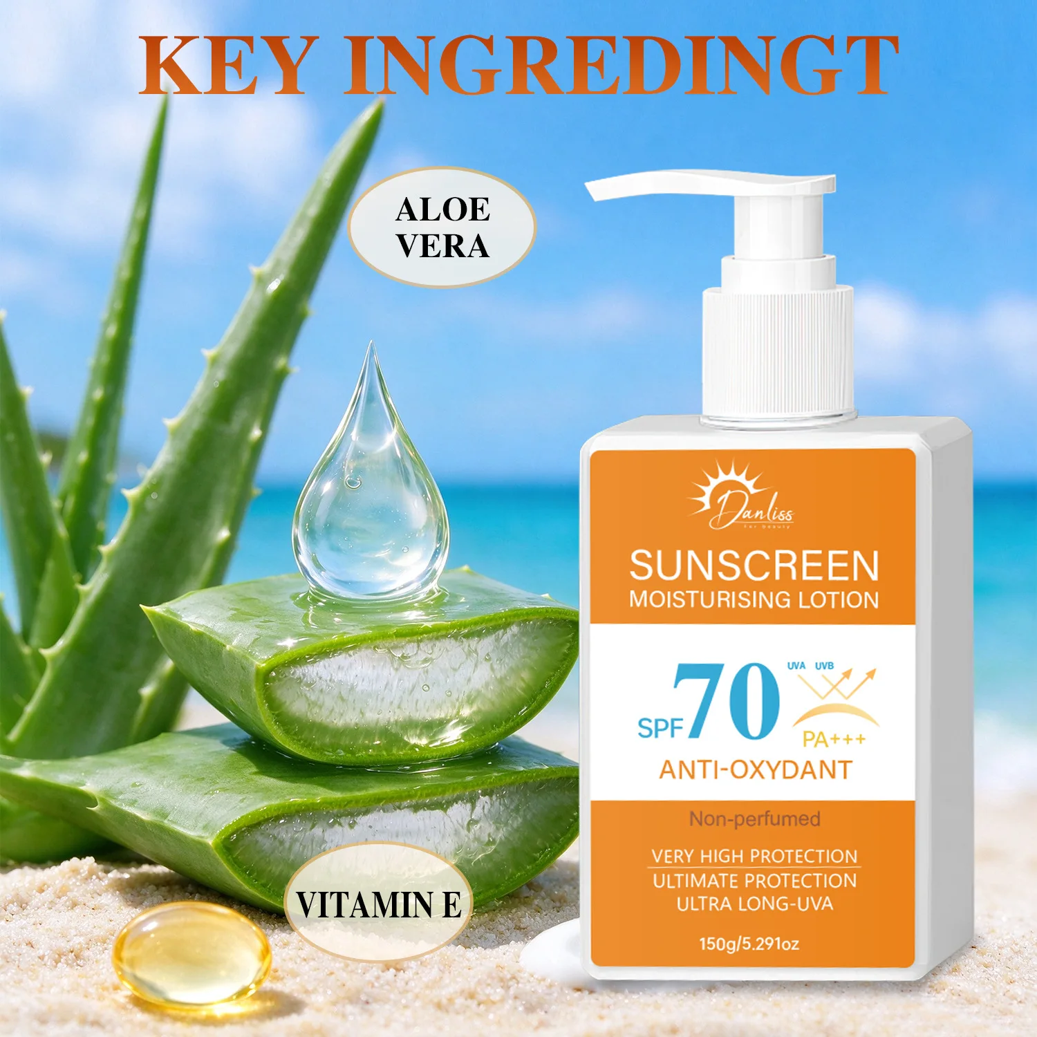 Sunscreen Moisturising Lotion, SPF 70 PA+++, Anti-Oxidant, with Aloe Vera & Vitamin E, Non-Perfumed, Very High Protection.