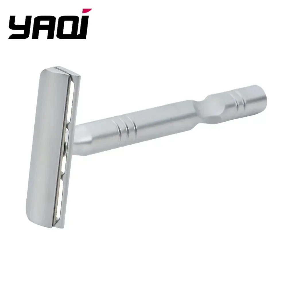 ماكينة حلاقة اللحية من YAQI بلون كروم غير لامع، شفرة تيار متردد Excalibur ذات حافة واحدة للرجال، ماكينة حلاقة آمنة