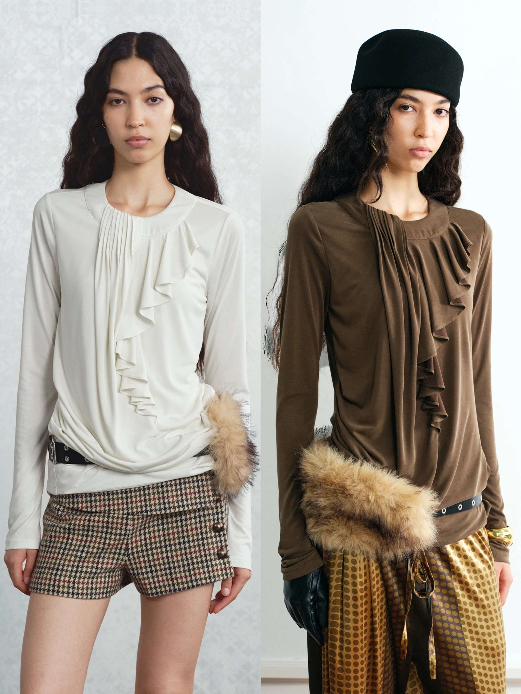 

Ele Long Sve T-irt Draped Curtain Original Design Autumn Winter Base Layer Women's Faion Knitted Gored Skirt