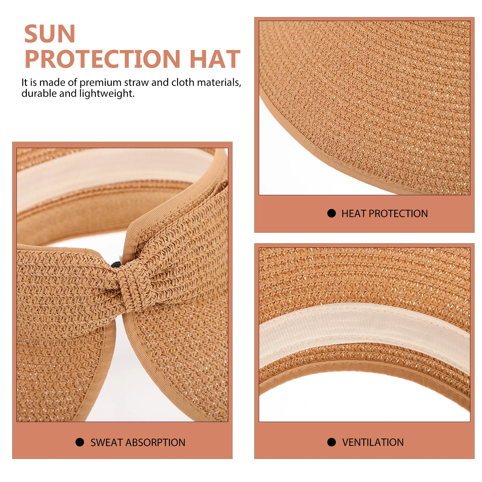 

1Pcs Sun Protection Straw Visor Hat Folding Hollow Wide Brim Summer Outdoor Beach Sunhat Ponytail Design