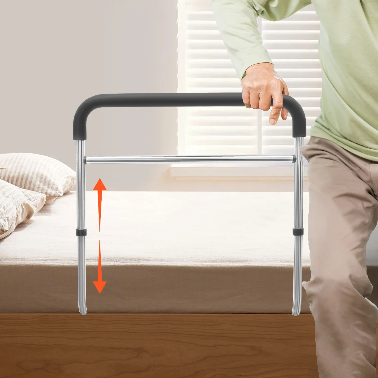 Bed Safety Rail with Anti-Slip Grip Adjustable Armrest Bed Assist Rail for Seniors Elderly Rehab Side Bed Rail Handle Support