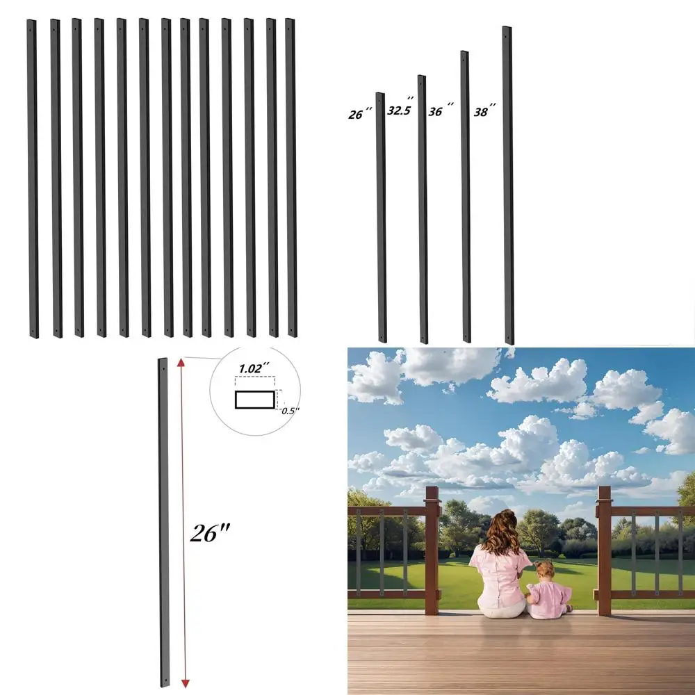 25-Pack Black 26-Inch Metal Deck Balusters with Screws for Outdoor Staircase Railing