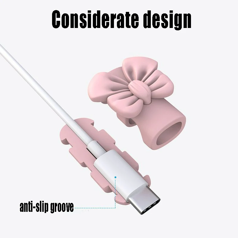 Bowknot Data Cable Protector Cover Cute Silicone Type C Charger Cables Saver Universal Mini Anti-Break Mobile Phone Cord Holder