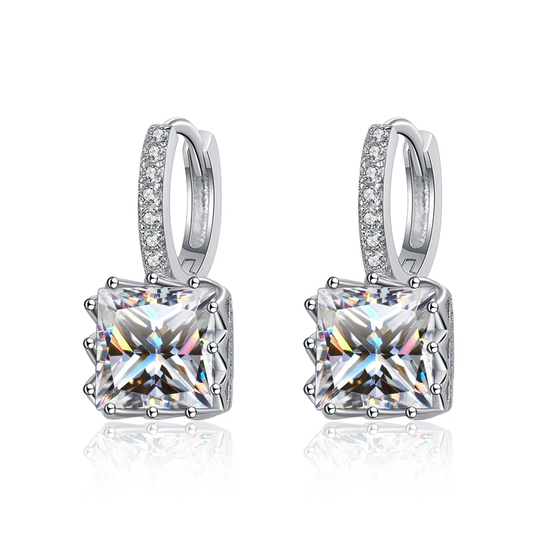 BIJOX STORY 1CT/2CT Moissanite Square Shape Earrings for Women S925 Sterling Silver Fine Jewelry Wedding Earrings Couple Gifts