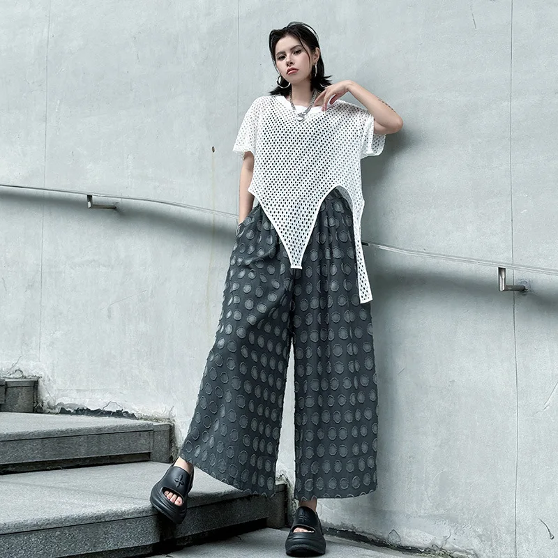 Tannt النساء بانت موضة اللون مطابقة عالية الخصر واسعة الساق النساء السراويل عادية فضفاض مباراة كل نقطة امرأة بنطلون 2025 #2