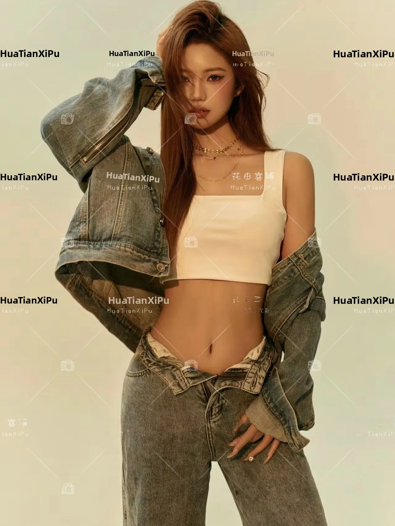 

New Style Urban Desert Fashion Photography Studio Korean Mixed Denim Sexy Girl Art Photo Album High-End Feelings Clothing