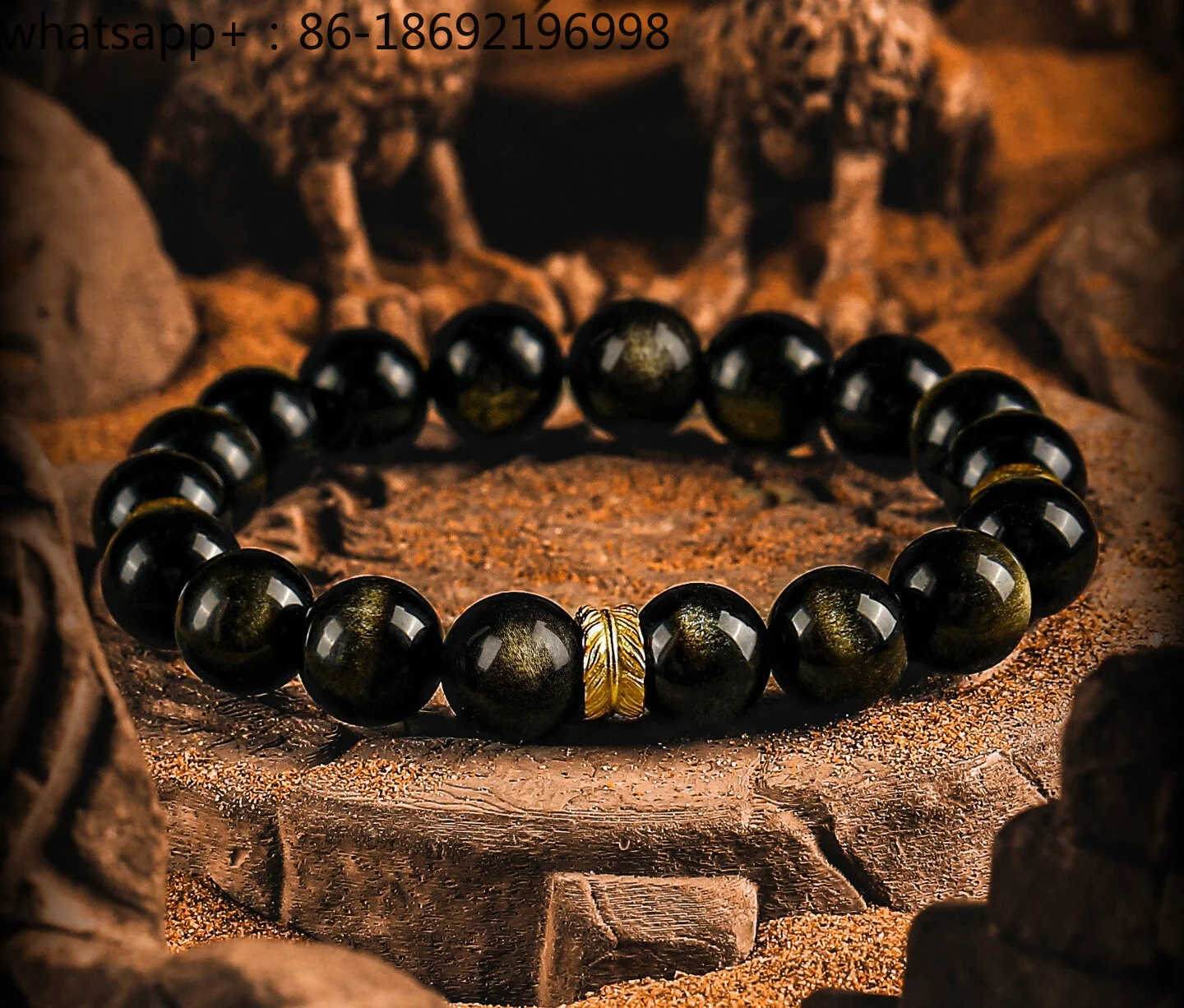 [Holy Feather] Gold and Silver Obsidian Bracelet Boys Bracelet Couple Simple
