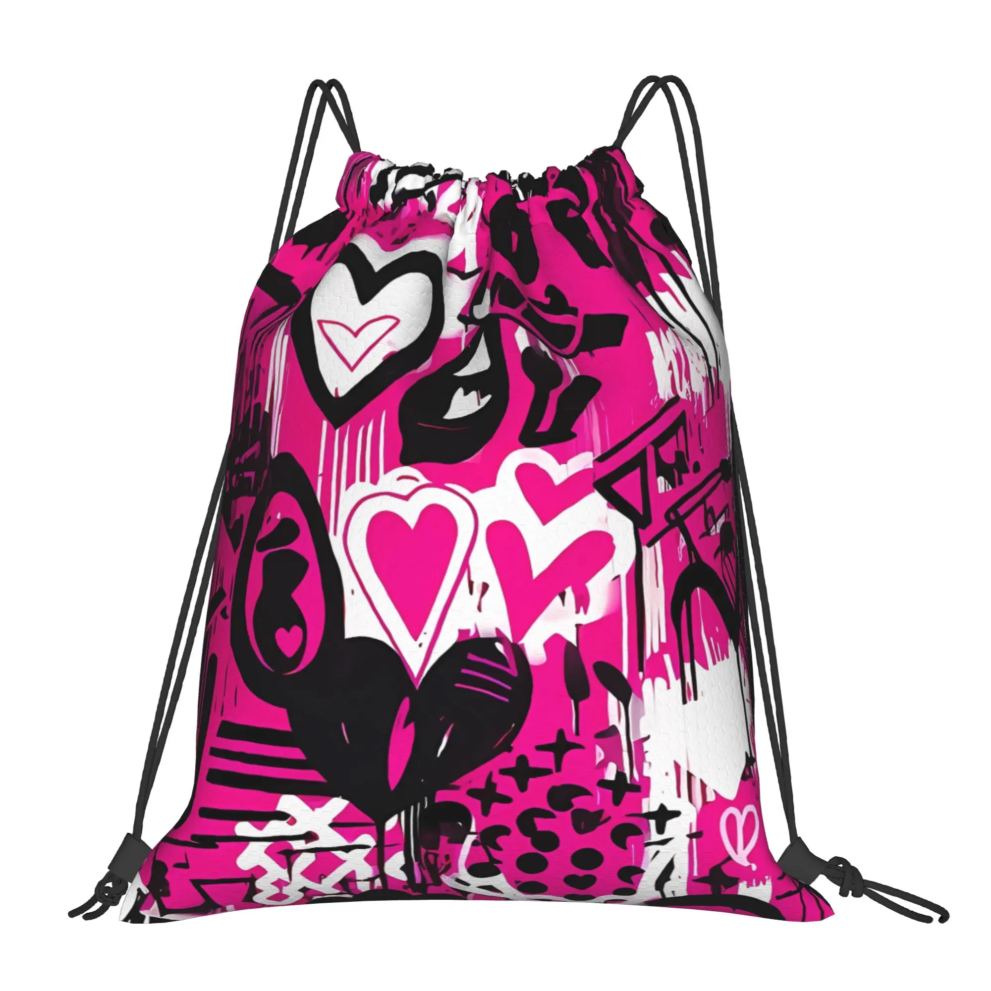 Y2K Love Pattern Graffiti Portable Sports Riding Gym Drawstring cool gift Storage Backpacks