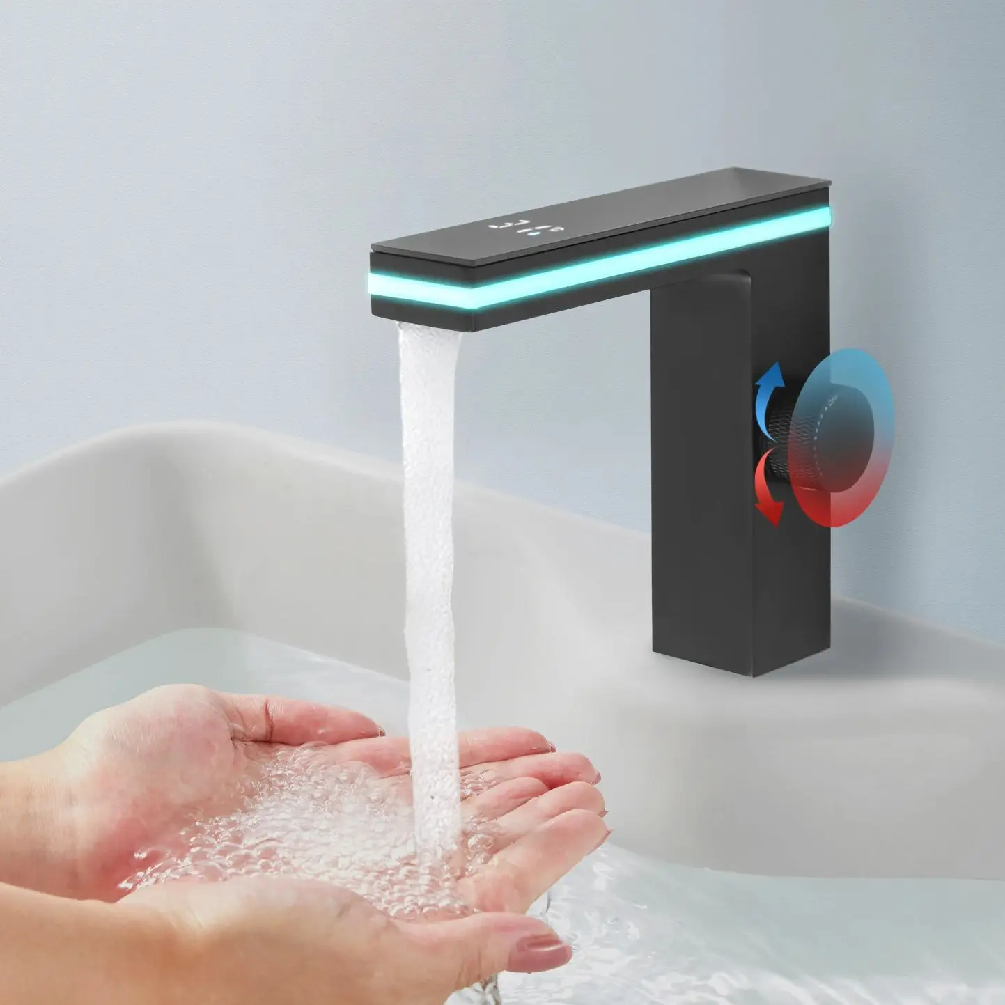 Digital Display Wasserhahn Badezimmer Waschbecken Wasserhahn LED Display Deck Montiert Waschbecken Kran Heißes Kaltes Wasser Mixer Waschbecken Eitelkeit Wasserhahn