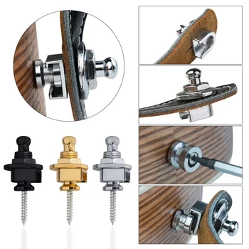 หมุดล็อกสายกีตาร์เบสกันลื่น2ชิ้นหมุดสายคล้องกีต้าร์ปุ่มหมุดกีตาร์อุปกรณ์โลหะ (ขนาดม.)