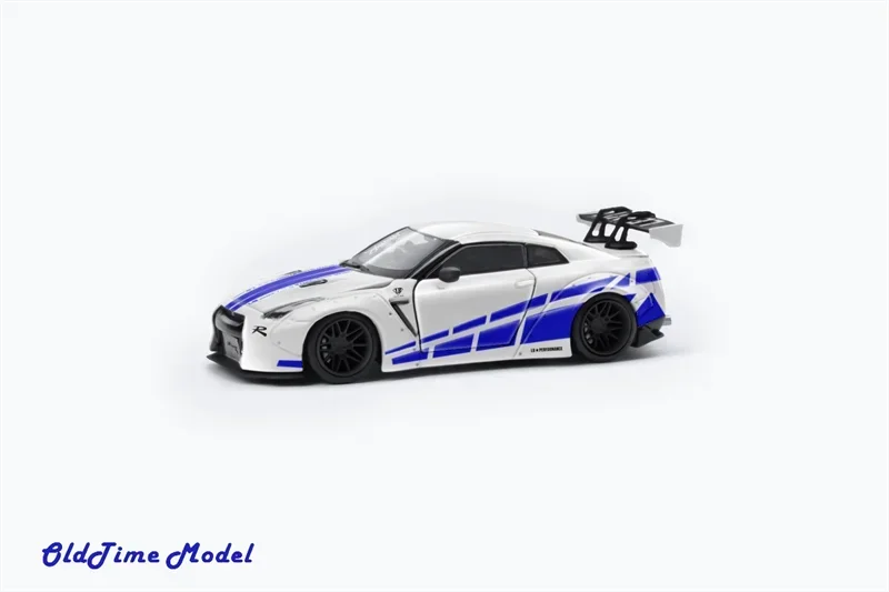 

OldTime Model 1:64 GT-R R35 LB1.0 FNF White with Blue Strips limited 999 Diecast Model Car