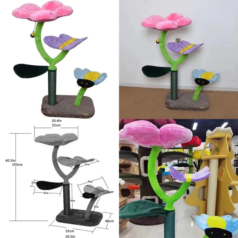 

Многослойная кошачья башня с цветочным узором-бабочкой, сизалевой когтеточкой и платформами для прыжков для кошек