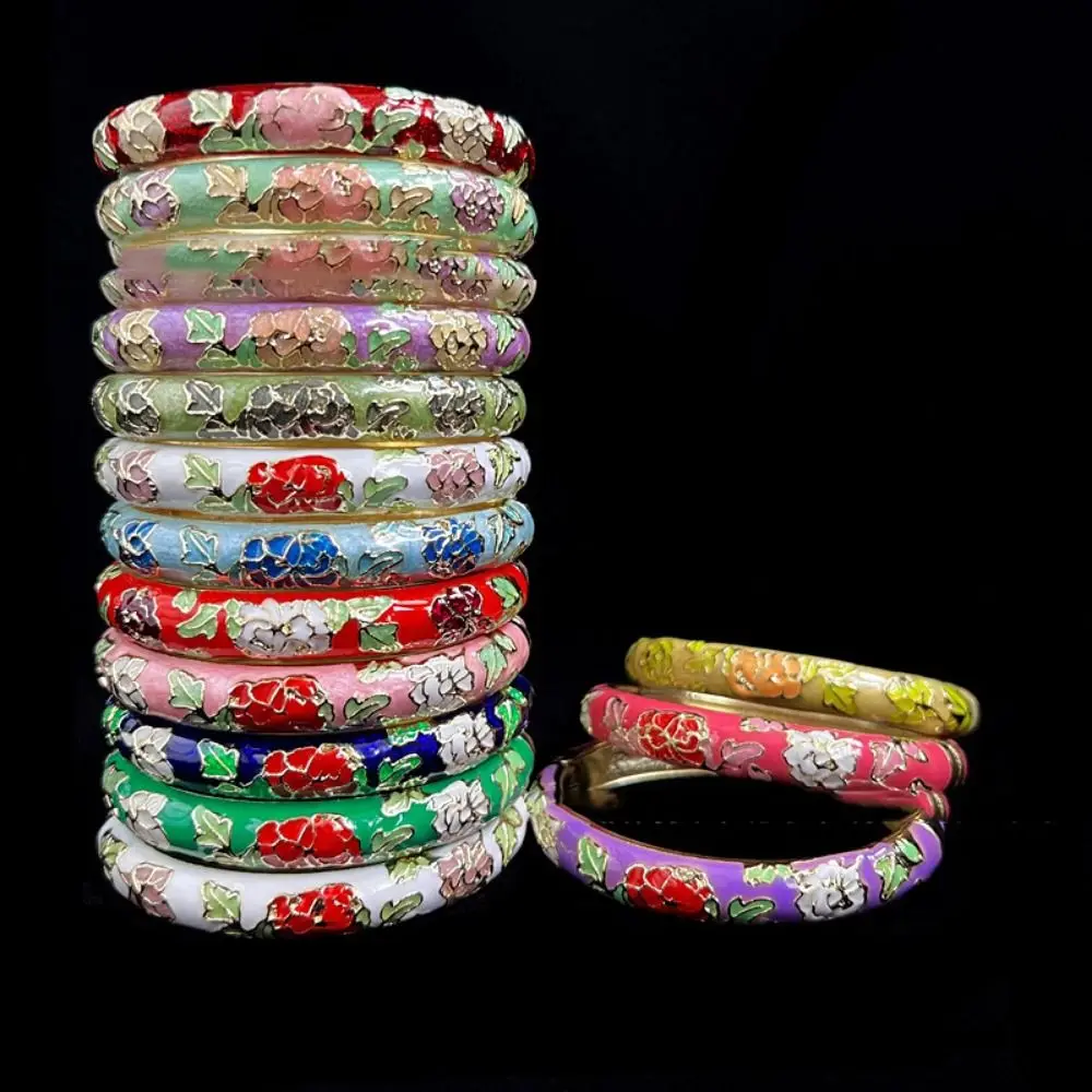 المينا الصينية مصوغة بطريقة سوار الفاوانيا الصينية التقليدية تخريمية زهرة الإسورة خمر العرقية المرأة سوار اليد #2