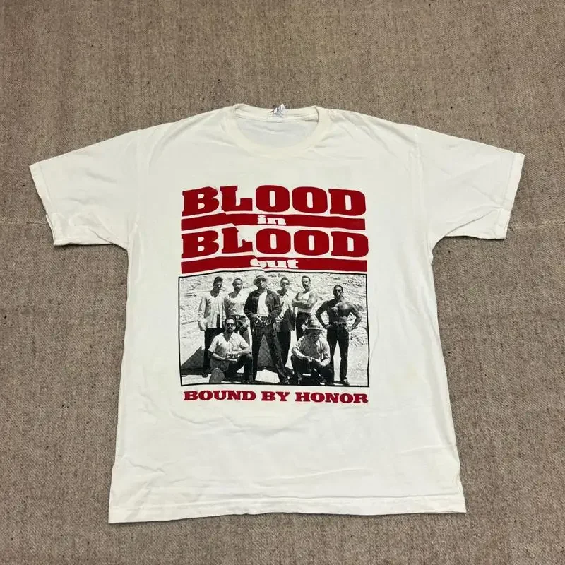 Vintage Blood In OuT T Shirt Mens Large White 90s Movie Promo Bound By Honor