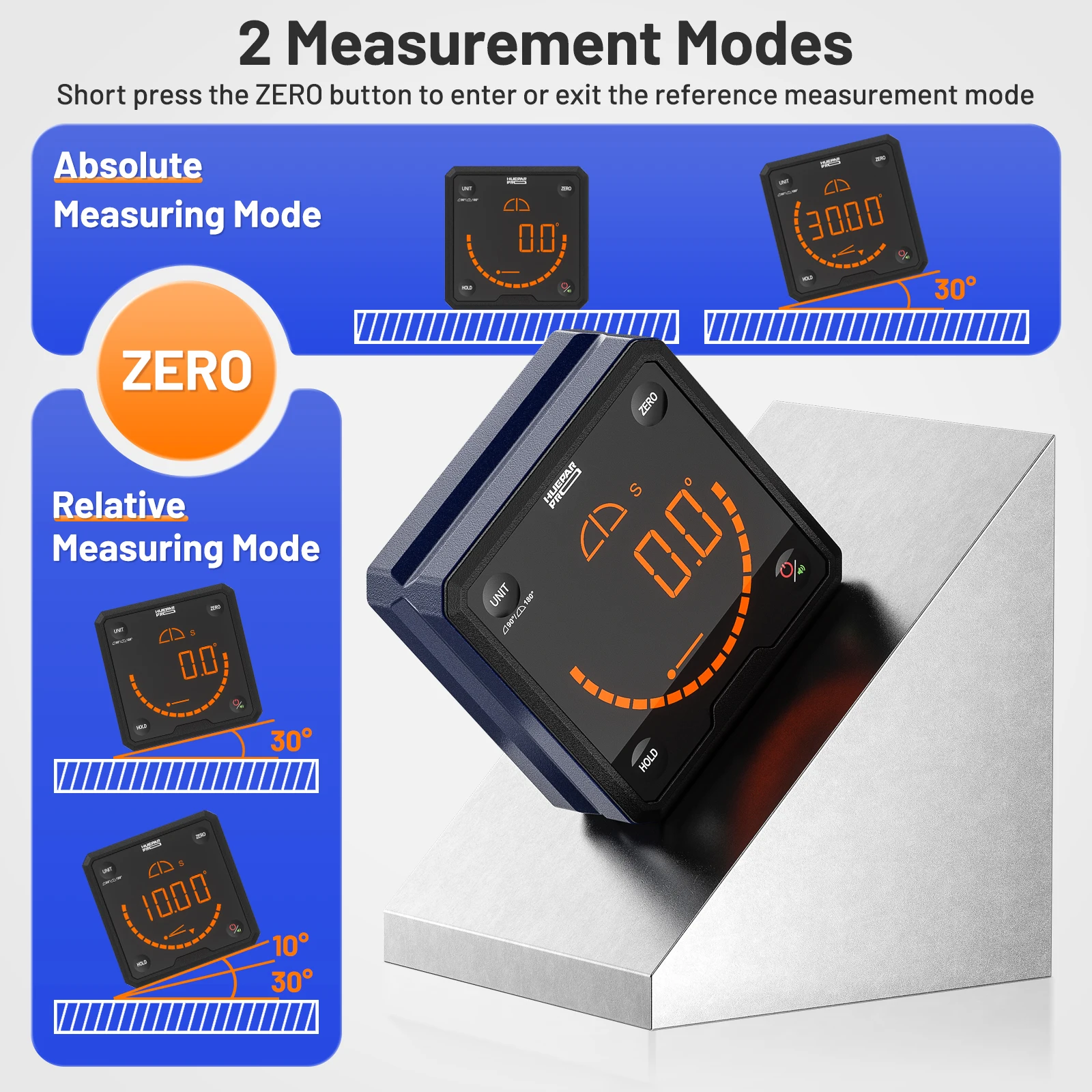 Huepar PRO Angle Finder Pengukur Level Digital Dengan 360 °   Pengukur Putar Otomatis & Basis Magnetik Untuk Pengerjaan Kayu, Mesin DAG01