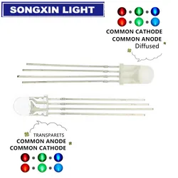 50PCS 5mm full-color LED RGB red/green/blue Common Cathode/Anode Four feet transparent highlight color light 5mm diode colorful