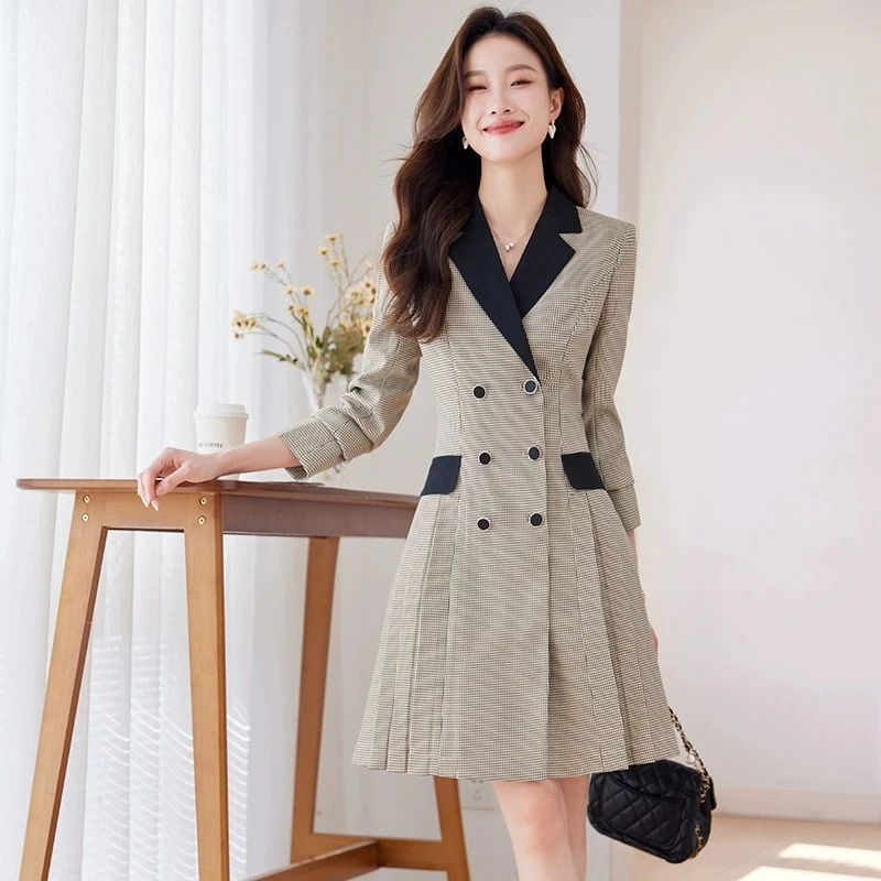 Office Ladies Formal Blazers Women Long Double-breasted Button Work Wear Jacket Coat Spring Autumn Female Windbreakers Outerwear