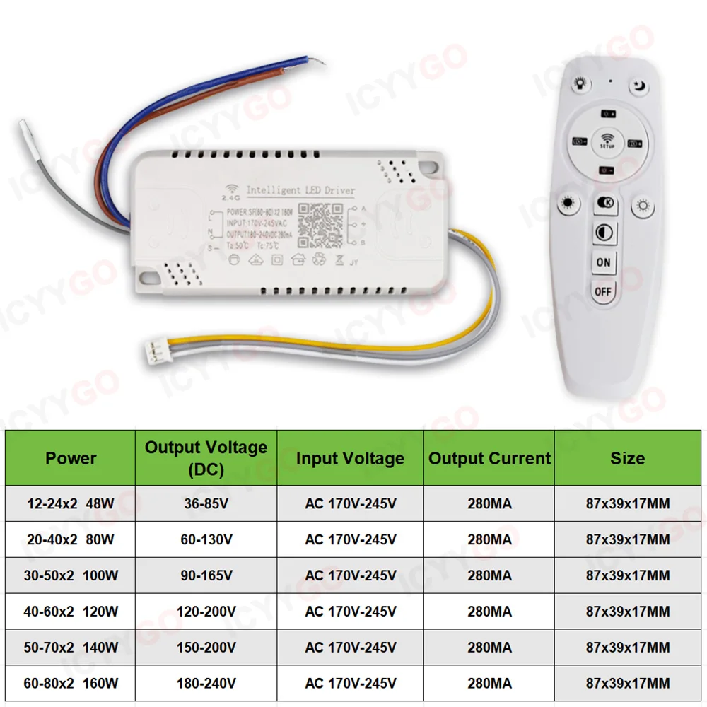 محول إضاءة LED 2.4G 40-60WW 60-80W بجهاز تحكم عن بعد + تطبيق لمصباح أمامي ثنائي اللون DIY مع محرك LED للمصباح الأمامي