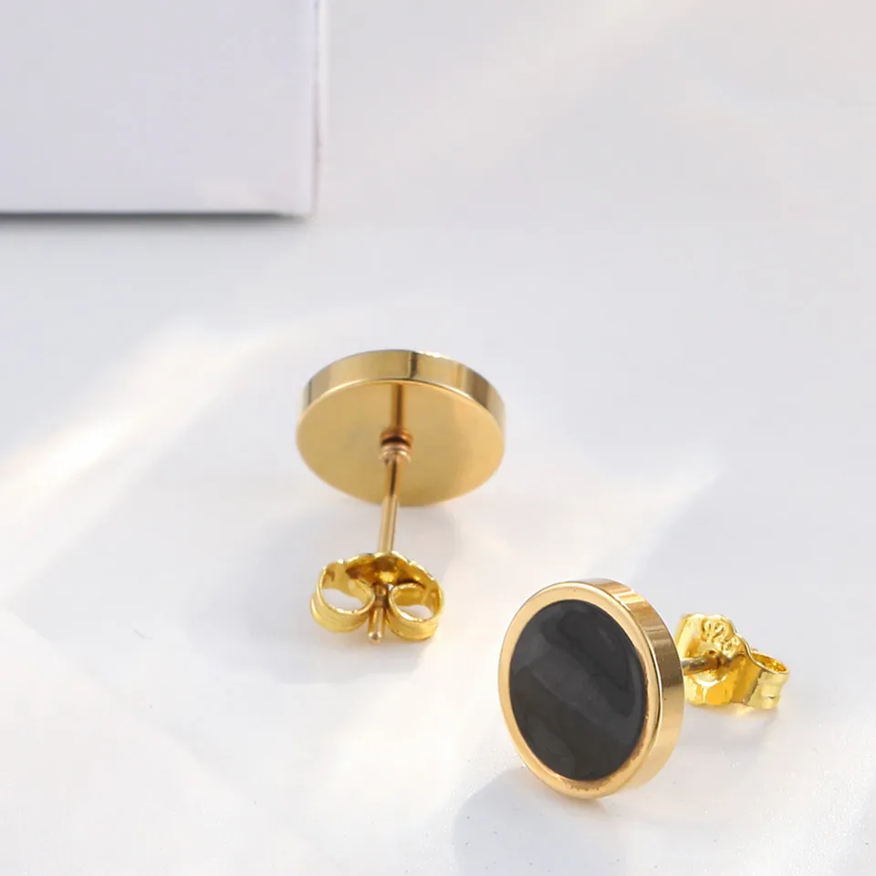 

Buyee 925 Sterling Silver Golden Stud Earring Black Acrylic Simple Round Earring for Women Men Punk Rock Fine Jewelry Earring