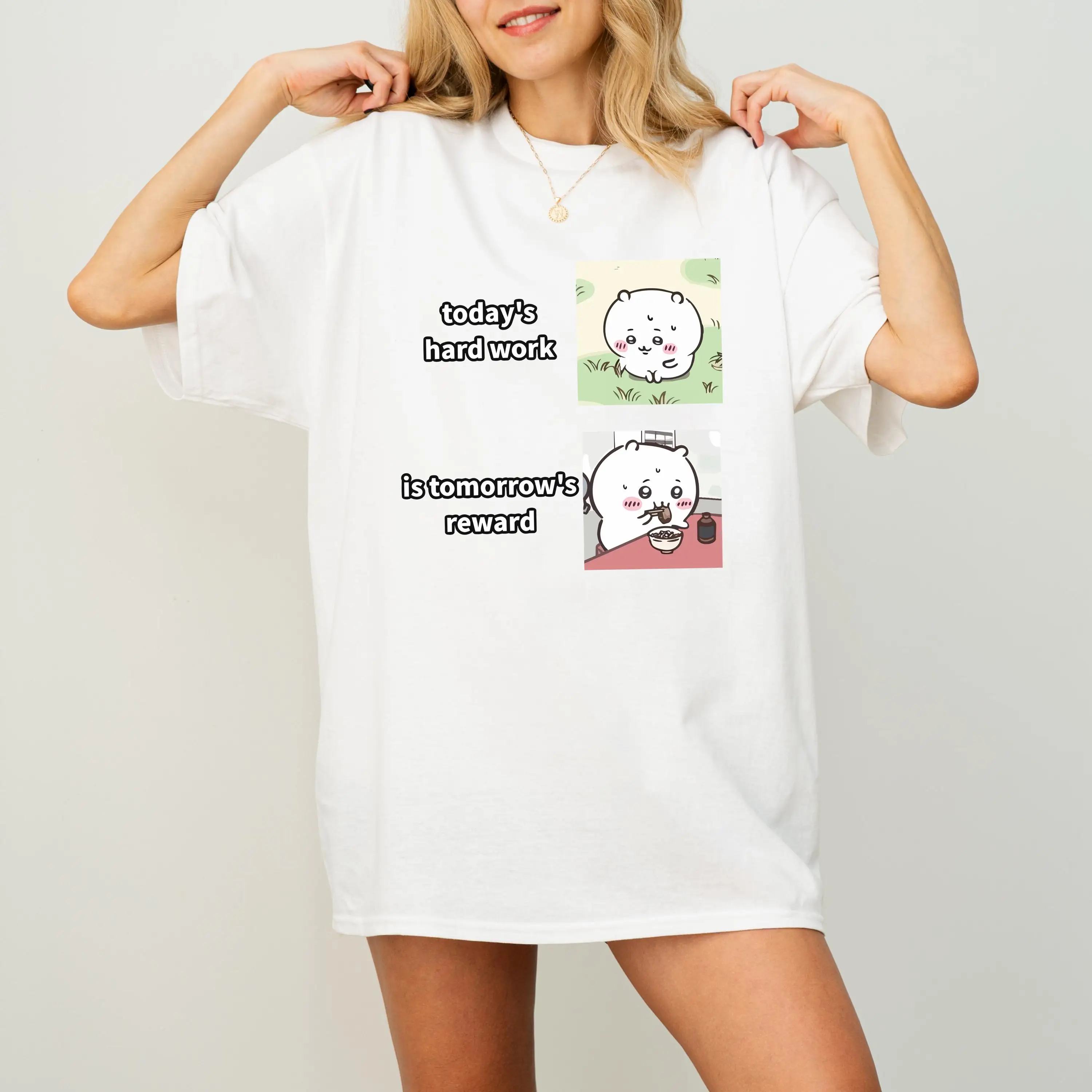 Chiikawa Sleeves Men's and Women's Pure Cotton T-shirt Primary School Student Trendy Tops Cute Cartoon 2026