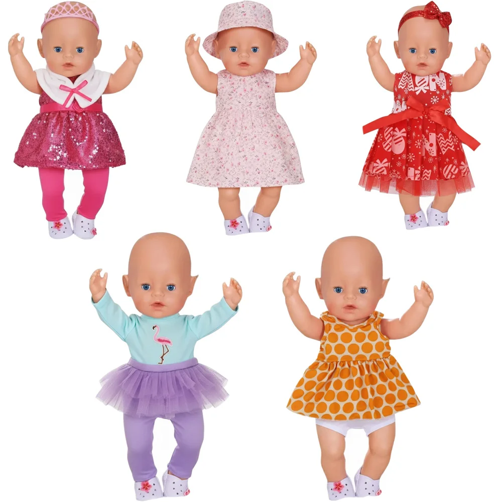 5Pcs Doll Clothes Daily Pretty Dresses Top+Pant For 43CM Born Baby Doll Clothes 18Inch American Doll Set,Festival Gifts Girl Toy