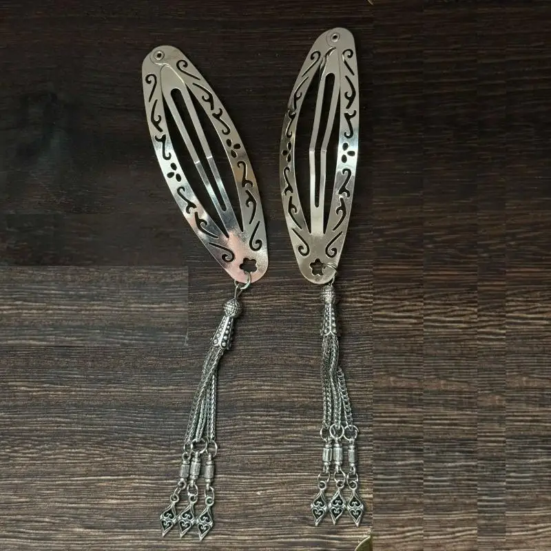 خمر جوفاء خارج مشبك شعر Y2K هندسية شرابة الشعر BB كليب الشرير المعادن الجانب دبوس الشعر الكورية إكسسوارات الشعر