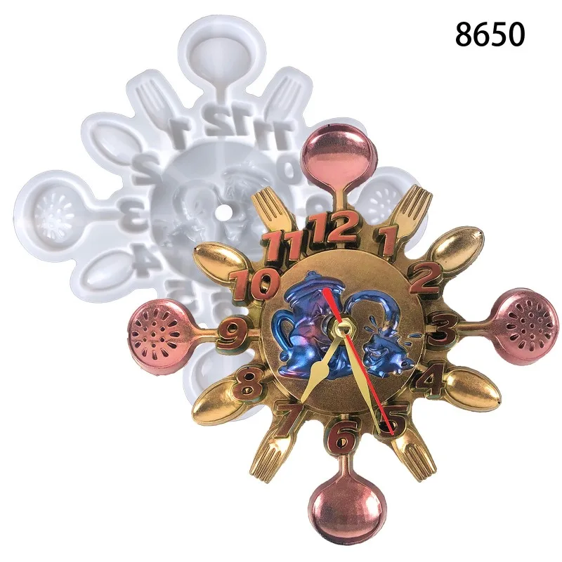 

Tableware Dial Clock Pendant Resin Mold DIY Wall Hanging Clock Semi-3D Tableware Clock Silicone Mold Silicone Molds