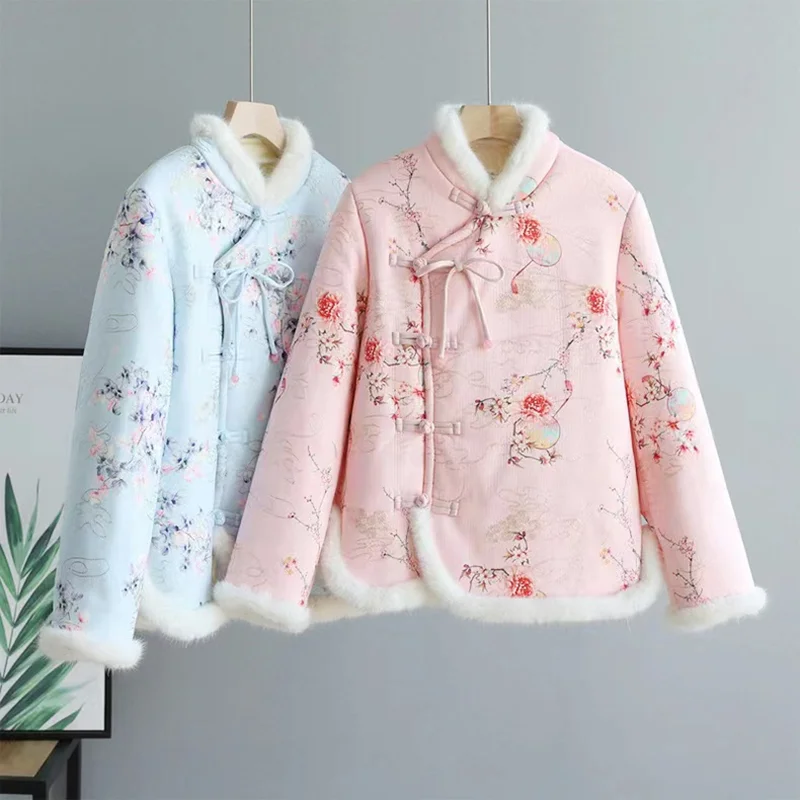 2024 New Winter Explosions Floral Cotton-Padded Coat Ethnic Retro Buckle Ladies Fashion Short Warm Cotton -Padded Jacket 5XL