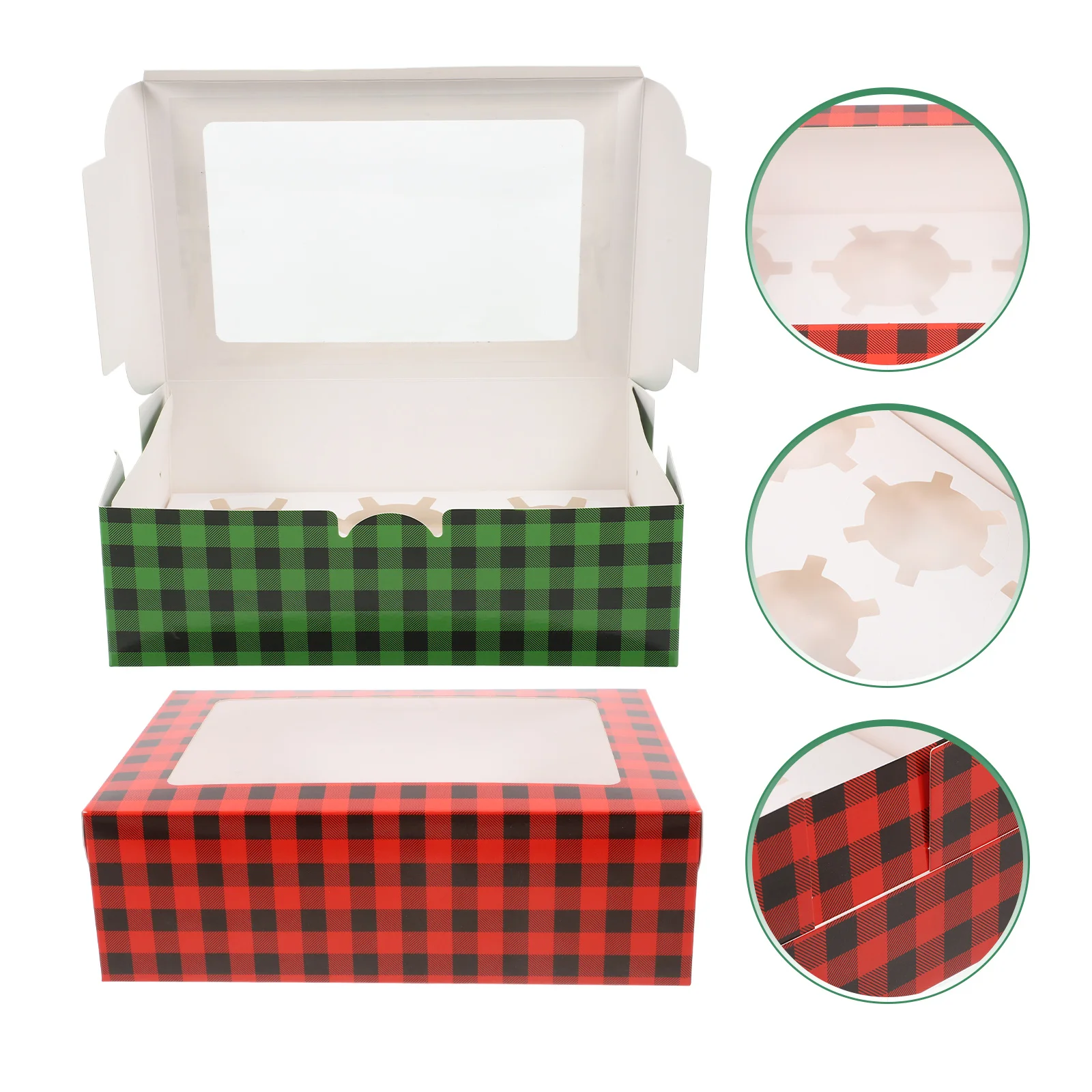 

12Pcs Festive Clear Window Mini Cake Boxes Muffin Cupcake Packaging Holiday Baked Goods Small Dessert Carrier for Gift Giving