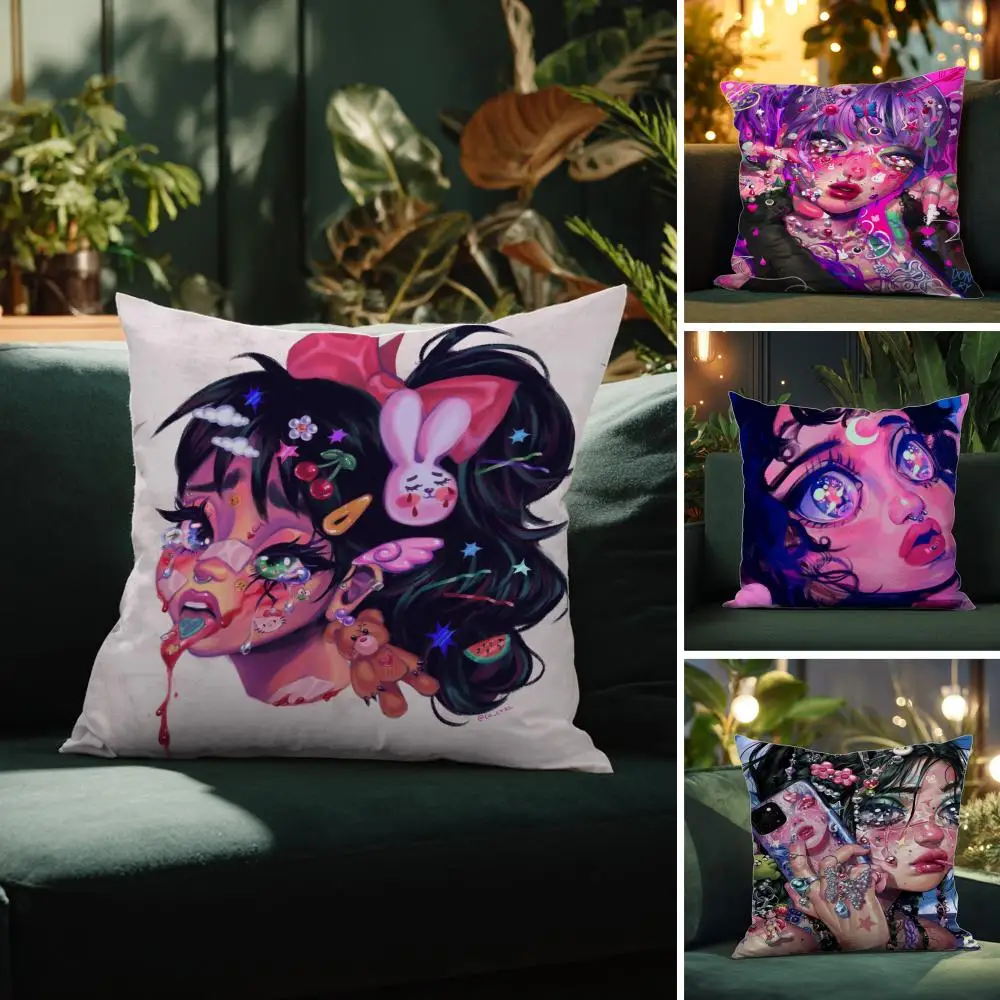 Abstract Painted Beautiful Girl Pillow Case Pattern Printed Pillowcase for Living Room Sofa Cushion Cover & Bedroom Decor