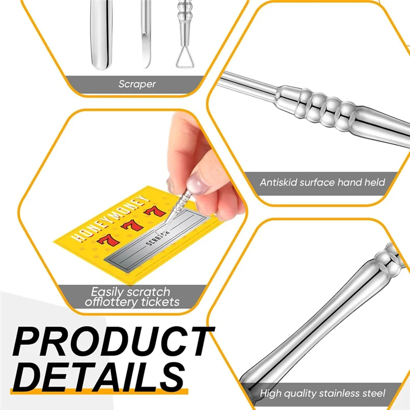 AC88-3 Pcs Metal Lottery Ticket Scratcher With Storage Box Lottery Ticket Scratcher Tool Lottery Ticket Holders For Adults