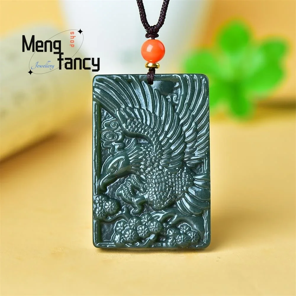 Natural Hetian Green Jade Achieve Great Things Male Eagle Pendant Exquisite High-grade Fashion Fine Jewelry Mascots Holiday Gift