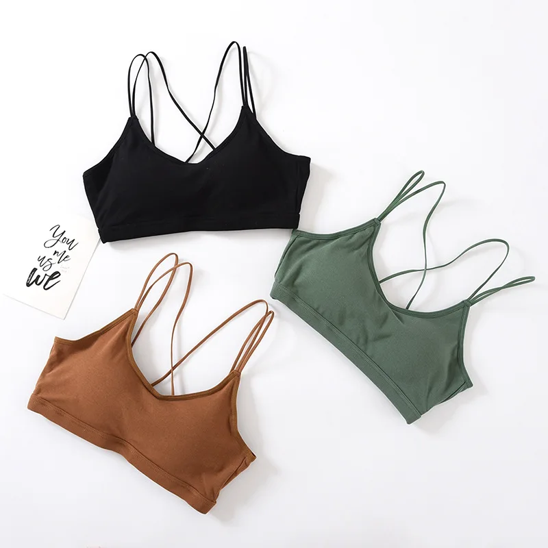 Women's Camisole Wireless Cross-Strap Bandeau Bra with Padded Innerwear Sexy Backless Comfort Stylish Female Tank & Tops C5537