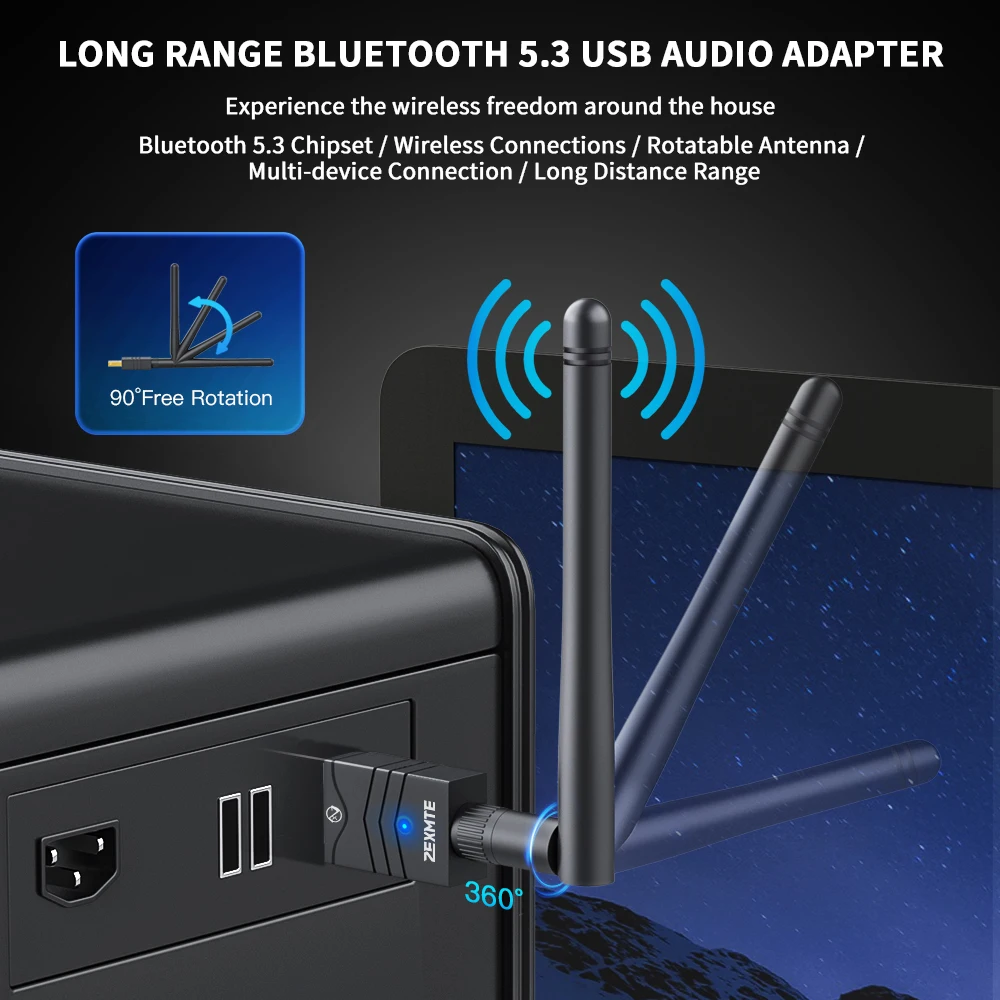 Electop USB Bluetooth 5.3 Adapter for PC Speaker Wireless Mouse Keyboard Music Audio Receiver Transmitter Bluetooth Dongle