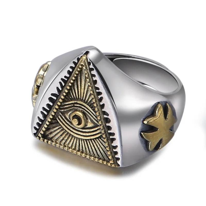 

S925 genuine sterling silver ring men female silver retro triangle eye of God food ring fashion personality style